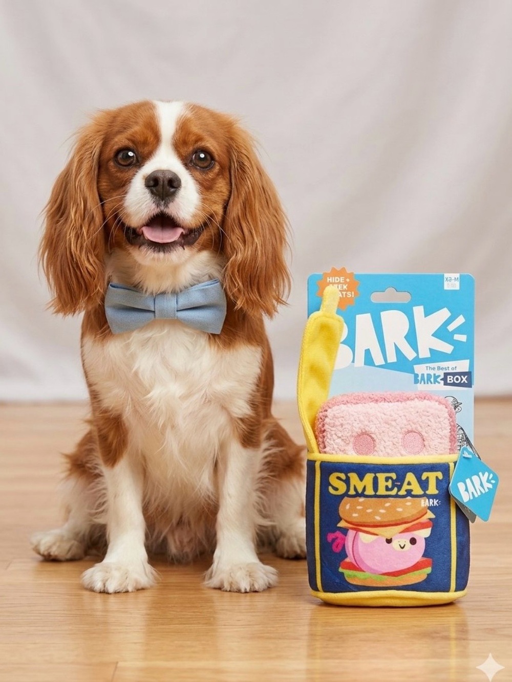 Bark 'Smeat' dog Plush Toy - Pink, Yellow & Blue